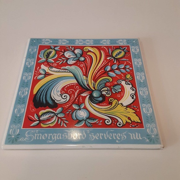 Vintage Berggren Original Swedish Tile#164 Smorgasbord is now served U.S.A. - Picture 1 of 8